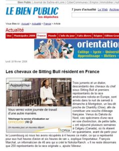 Le Bien Public Les chevaux de Sitting Bull résident en France, article du Bien Public, 18 février 2008