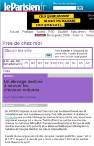 parisien Article du journal Le Parisien annonçant la création d'un élevage français destiné à préserver les chevaux Nokota